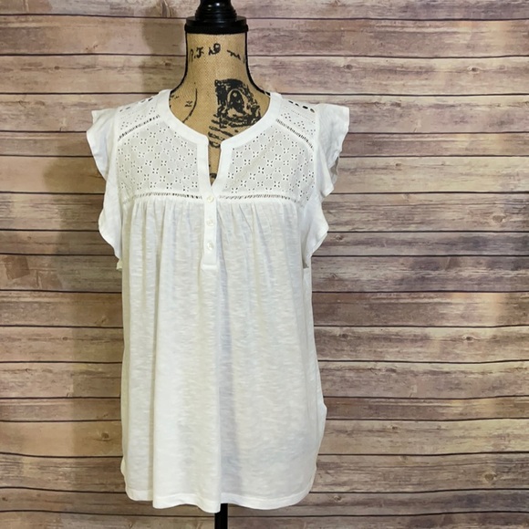Style & Co White Eyelet Flutter Sleeve Tunic Top M - Picture 2 of 6